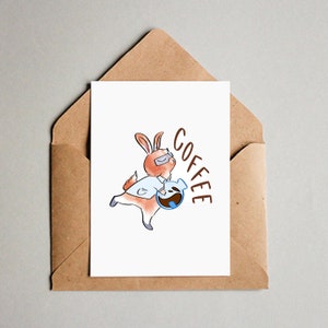 Tarjeta de cumpleaños de conejo de cafeína - Tarjeta de felicitación de química - Tarjeta de cumpleaños de investigador, tarjeta de ciencia médica - Tarjeta de felicitación en blanco