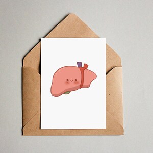 Tarjeta de cumpleaños del hígado, tarjeta de felicitación en blanco - tarjeta de regalo de ciencia - regalo de despedida biomédica, tarjeta de equipo de laboratorio, tarjeta de amistad