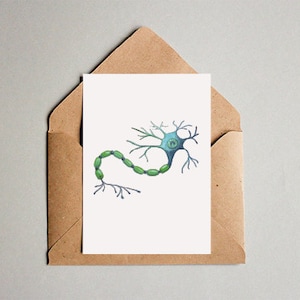Tarjeta de cumpleaños de Neuron - Tarjeta de felicitación minimalista de ciencia neurobiológica - Tarjeta en blanco - Arte de ciencia médica - Arte de biología