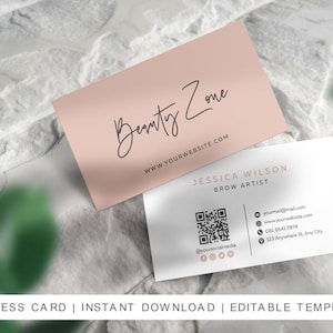 Brow artist editable Business Card Template QR Code, Makeup artist, Microblading, Beauty salon business card, Instant Download