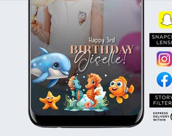 Kids Birthday Snapchat Instagram Facebook Filter, Sea Animal, Custom Filter, Bday Instagram Story Filter, Birthday Facebook Filter