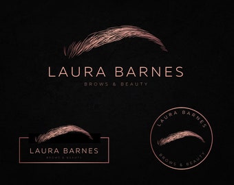 May include: A logo for a business called "Laura Barnes Brows & Beauty". The logo features a stylized eyebrow in a rose gold color. The logo is displayed in three different variations: one with the text "Laura Barnes Brows & Beauty" below the eyebrow, one with the text in a rectangular box, and one with the text in a circle.