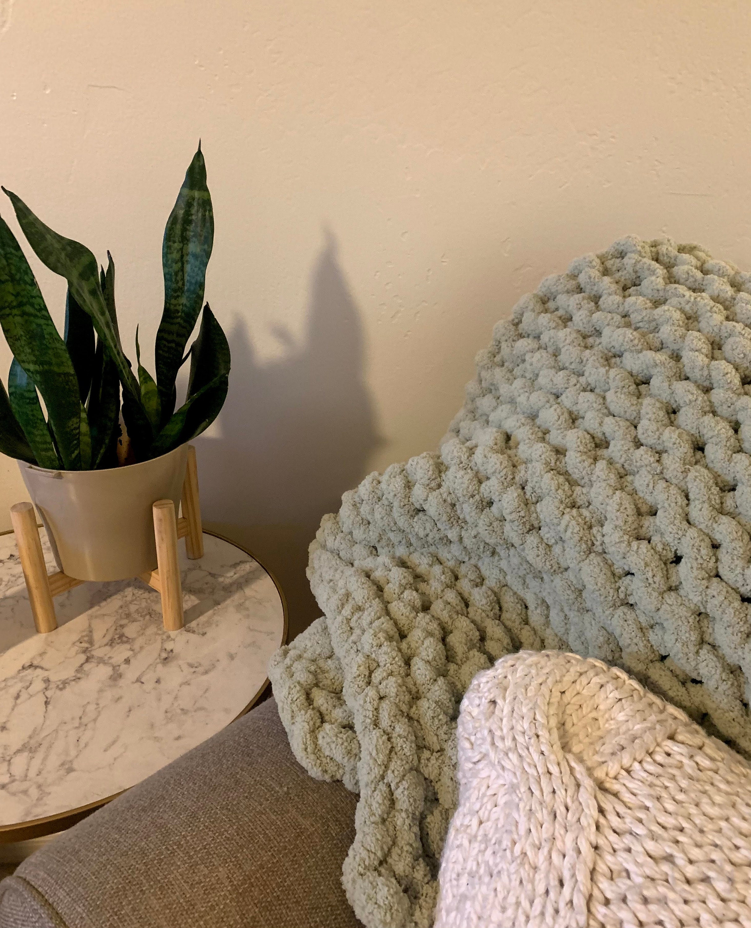 CHUNKY KNIT THROW Sage. Hand knitted 4x6 throw blanket. Etsy