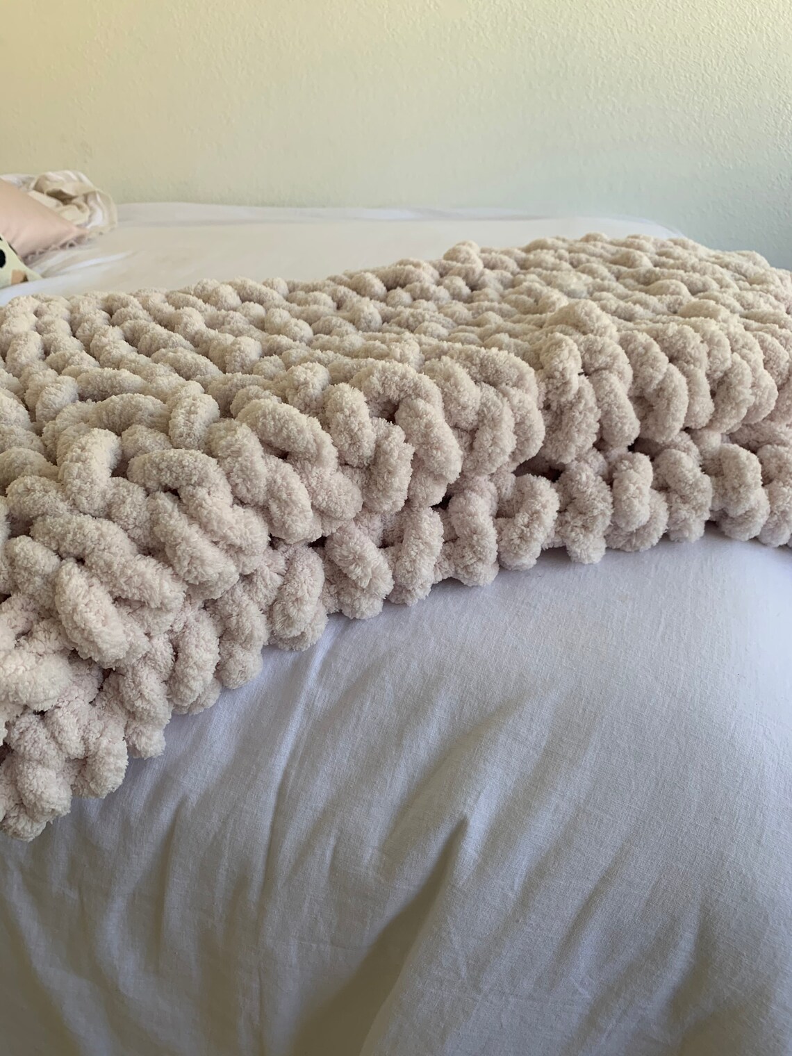CHUNKY KNIT THROW. Ivory Hand Knitted 4x6 Throw Blanket. Etsy