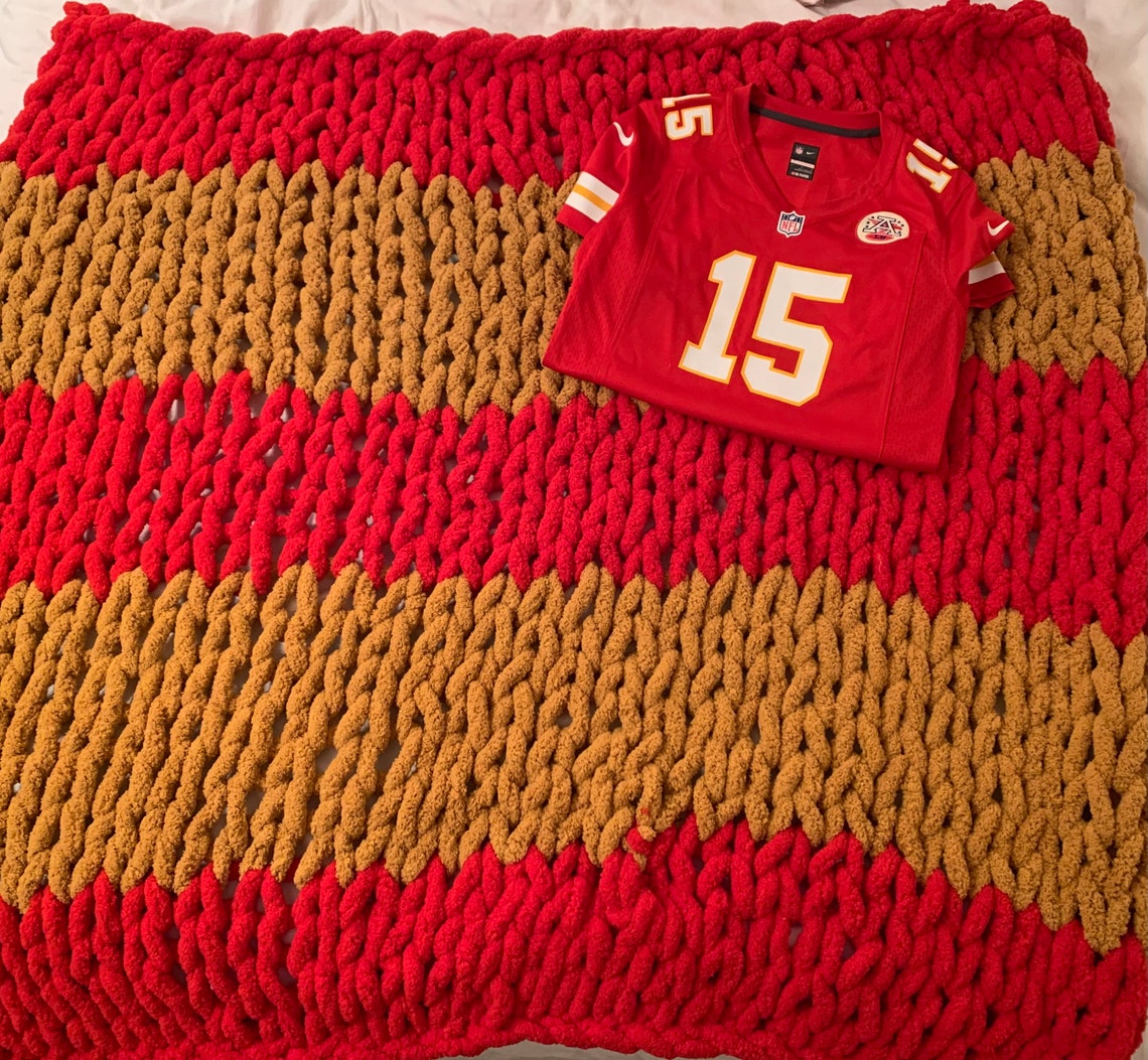 Kansas City Chiefs. CHUNKY KNIT THROW. Hand Knitted 4x6 Etsy UK