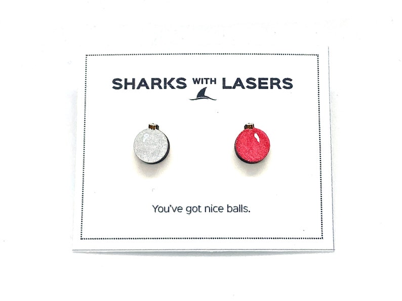 Christmas Ornament Earrings Cute Holiday Stud Jewelry Wooden Engraved Laser Cut Quirky Gift Hand Painted Hypoallergenic Surgical Steel Stud