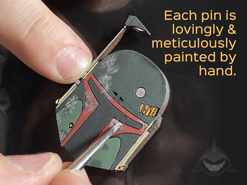 Old Boba Fett Helmet Wooden Lapel Pin Hand Painted Fun Star Wars Return of the Jedi Mandalorian Baby Yoda Engrave Laser Cut Lightweight
