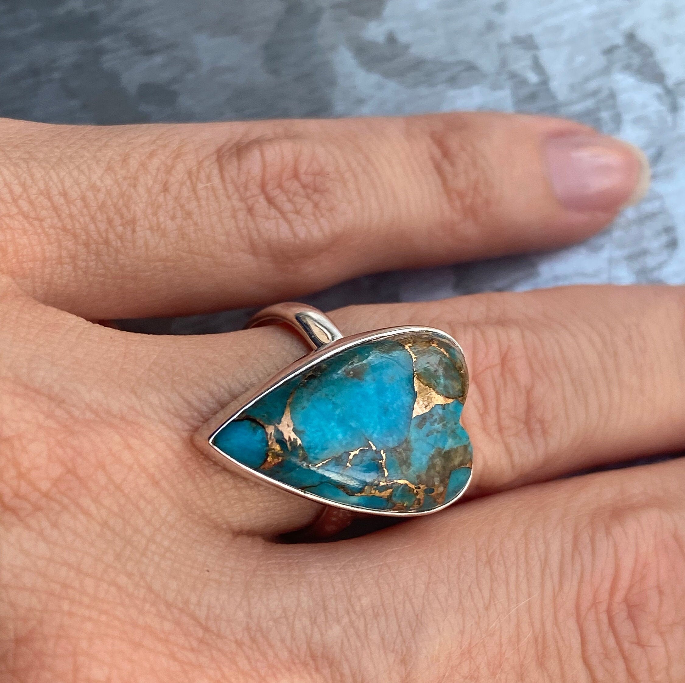 Copper Blue Turquoise 925 Sterling Silver Ring Size 7 US Etsy