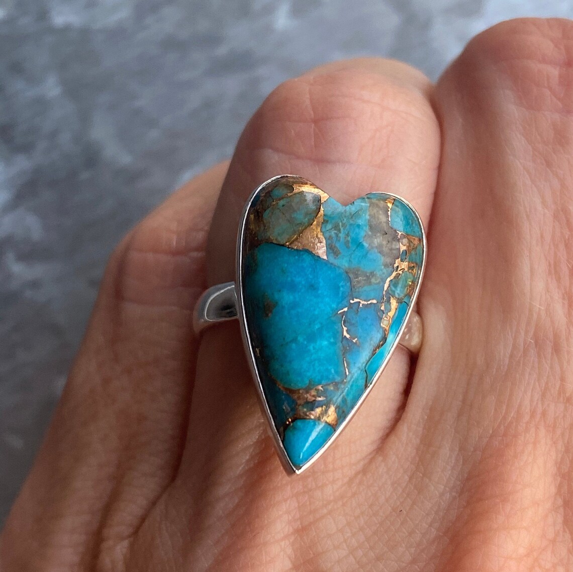 Copper Blue Turquoise 925 Sterling Silver Ring Size 7 US Etsy