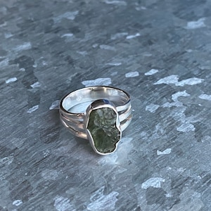 Genuine Czech Moldavite 925 Sterling Silver Ring Size 6.5 US