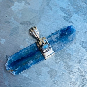 Kyanite Rough and Moonstone 925  Silver Pendant