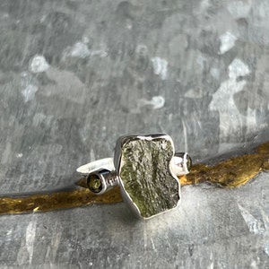 Maat 6 Echte Tsjechische Moldaviet 925 sterling zilveren tweekleurige spinnerring