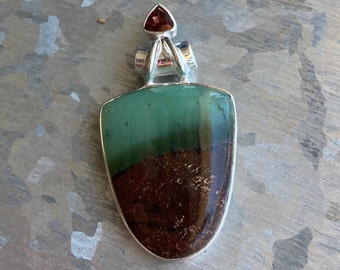 Chrysoprase & Garnet 925 Sterling Silver Pendant
