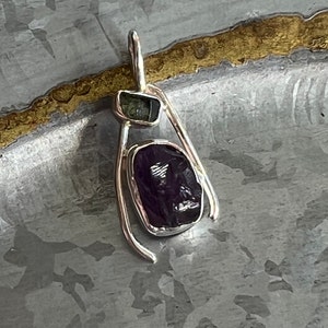 Echter tschechischer Moldavit und Amethyst 925 Sterling Silber Anhänger