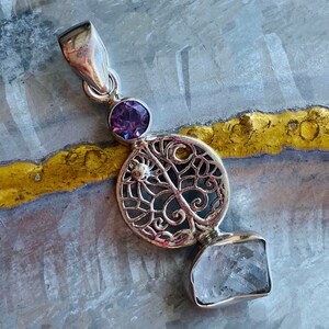 Herkimer Diamond and Purple Amethyst 925 Sterling Silver Pendant