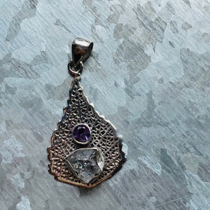 Herkimer Diamond and Purple Amethyst 925 Sterling Silver Pendant
