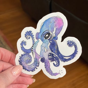 Octopus watercolor sticker, laptop decal, octopus sticker, water bottle sticker, octopus artwork, watercolor stickers, stocking stuffer