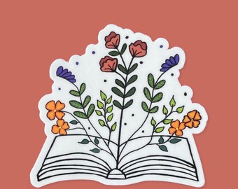 Floral Book Custom Sticker, waterproof vinyl laptop decal, book lovers, book sticker, stocking stuffer, gift for reader
