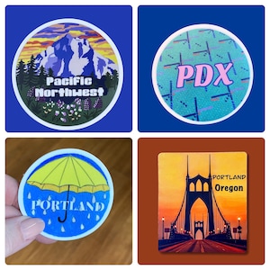 Oregon Sticker Set, Portland vinyl waterproof sticker, PDX travel sticker, Pacific Northwest sticker, Oregon laptop stickers,