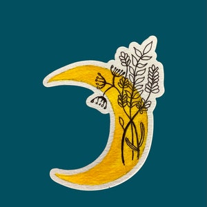 Floral moon sticker, moon art, waterproof vinyl die cut laptop sticker, gift for her, laptop sticker, stocking stuffer