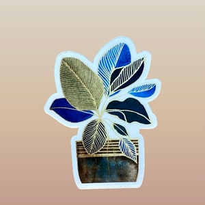 Blue & Gold Plant Custom Sticker, autocollant d’ordinateur portable en vinyle imperméable, cadeau amoureux des plantes, autocollant personnalisé découpé, bel autocollant pour ordinateur portable