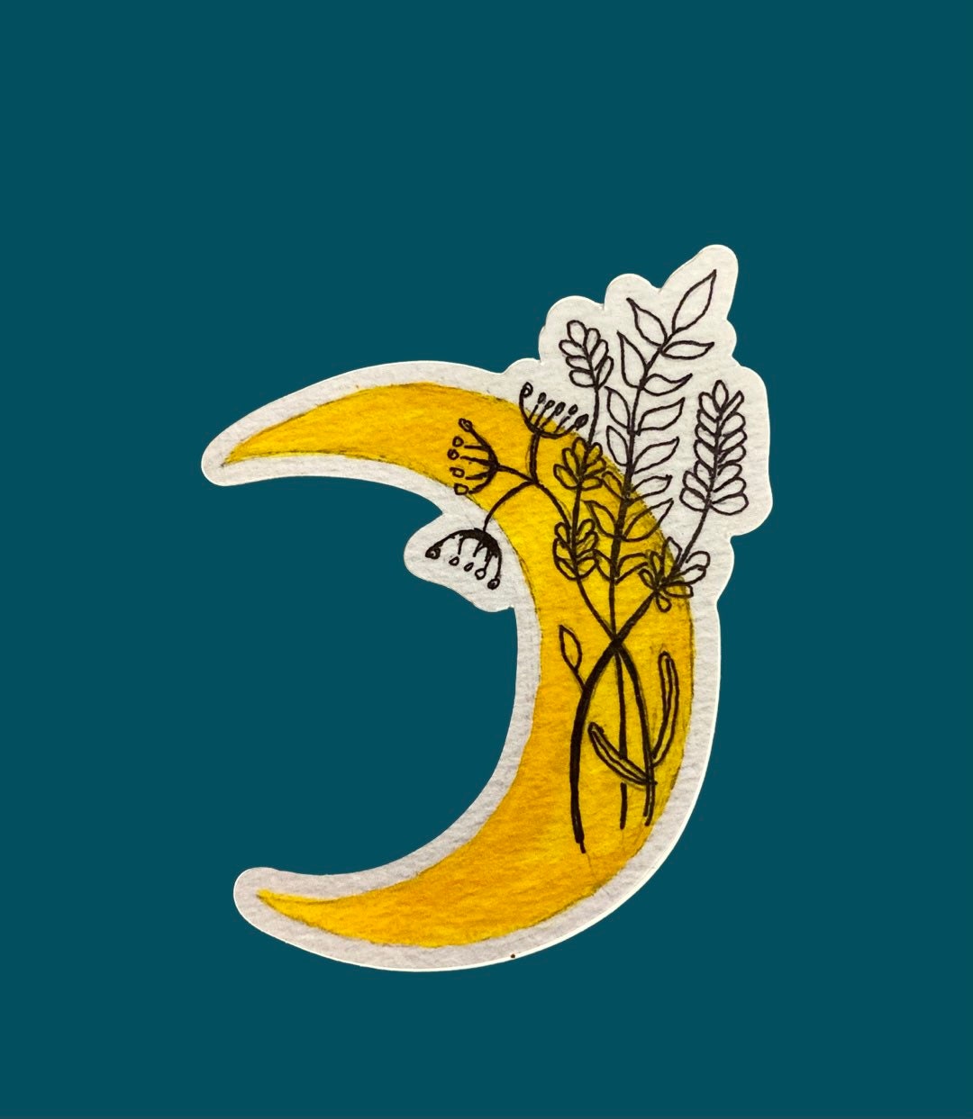 Floral Moon Sticker, Moon Art, Waterproof Vinyl Die Cut Laptop Sticker ...