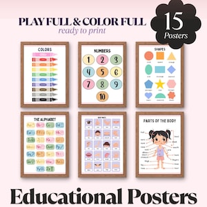 Educational Posters DIGITAL DOWNLOAD, Toddler Learning Posters, ABC Poster Playroom Printable Decor Alphabet Poster Kids Wall Art Homeschool