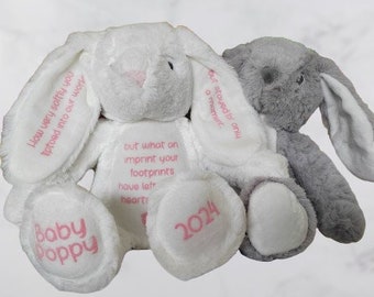 Souvenirs chéris : peluche personnalisée à la mémoire de la perte d'un bébé - Un hommage sincère à une fausse couche, empreintes de pas de bébé, souvenir désolé pour votre perte