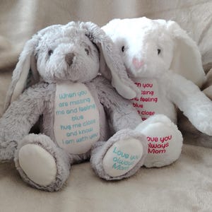 Conejito conmemorativo personalizado para recordar por siempre, poema de recuerdo sincero, obsequio de condolencia personalizado, consuelo para el dolor de un niño, abrazo del cielo