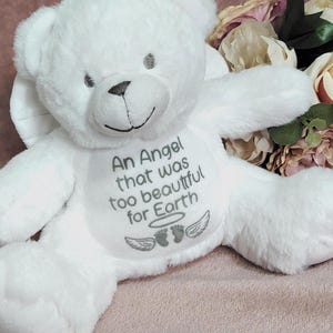 Personalisierter Gedenkengelbär, Baby-Verlust-Erinnerungsgeschenk, zu schön für Erde, Fehlgeburts-Andenken, Sympathieplüsch, Säuglingsverlust