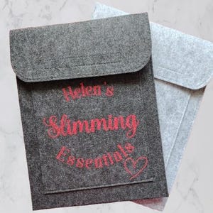 Customised pouch for slimming club book and papers, Weigh day essentials, Weight loss journey book holder, Personalised grey folder