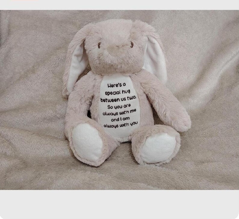 Personalised Teddy Keepsake, Customised Milestone Gift, Christening Memento, Congratulations Plush, Baby Shower Nursery Decoration Beige bunny