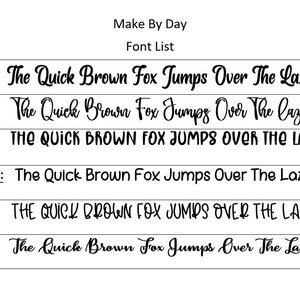May include: A list of six different fonts, each displaying the phrase "The Quick Brown Fox Jumps Over The Lazy Dog". The fonts are labeled "Font 1" through "Font 6".