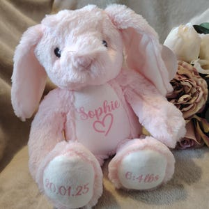 Personalised name and date of birth teddy, my first bear, plush soft toy, customised baby gift, christening present, baby announcement