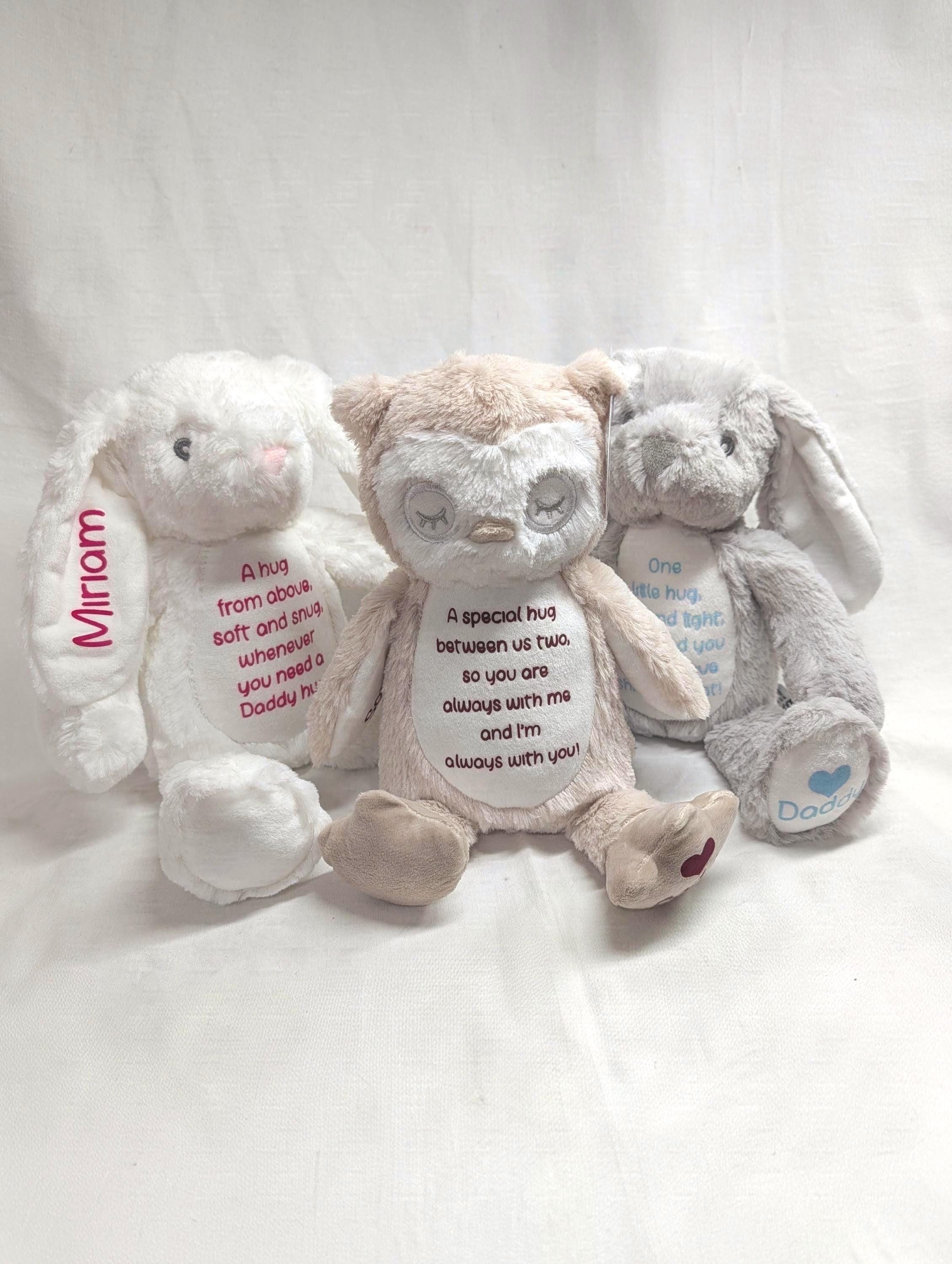Personalised Comfort Plush Keepsake, Custom Owl or Bunny Ornament, In Loving Memory Memento, Thinkin