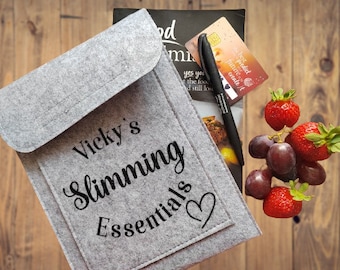 Customised pouch for slimming club book and papers, Weigh day essentials, Weight loss journey book holder, Personalised grey folder