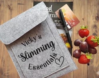 Customised pouch for slimming club book and papers, Weigh day essentials, Weight loss journey book holder, Personalised grey folder