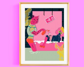 Cheetah Woman Pop Art Print, Quirky Bathroom Decor, Quirky Gift