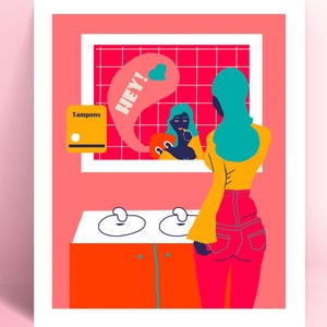 Woman illustration, 8 x 10 art print, pink wall decor, bedroom decor, bathroom decor, pink pop art, female figure art, best friend gift idea