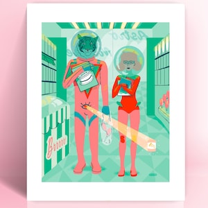 Space cat girl with tiger astronaut print, pop art, art print tiger, funny pop art. tiger wall art, tiger art, cat astronaut, weird wall art