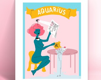 Aquarius zodiac gift for sister under 25 dollars, sister birthday astrology decor idea, funny zodiac wall art for bedroom gallery wall