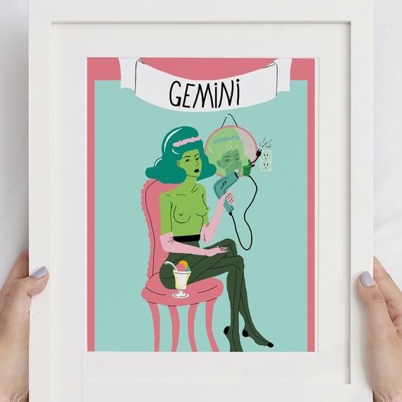 Gemini zodiac gift for coworker under 25 dollars, coworker birthday astrology decor idea, funny pop art for studio apartment wall