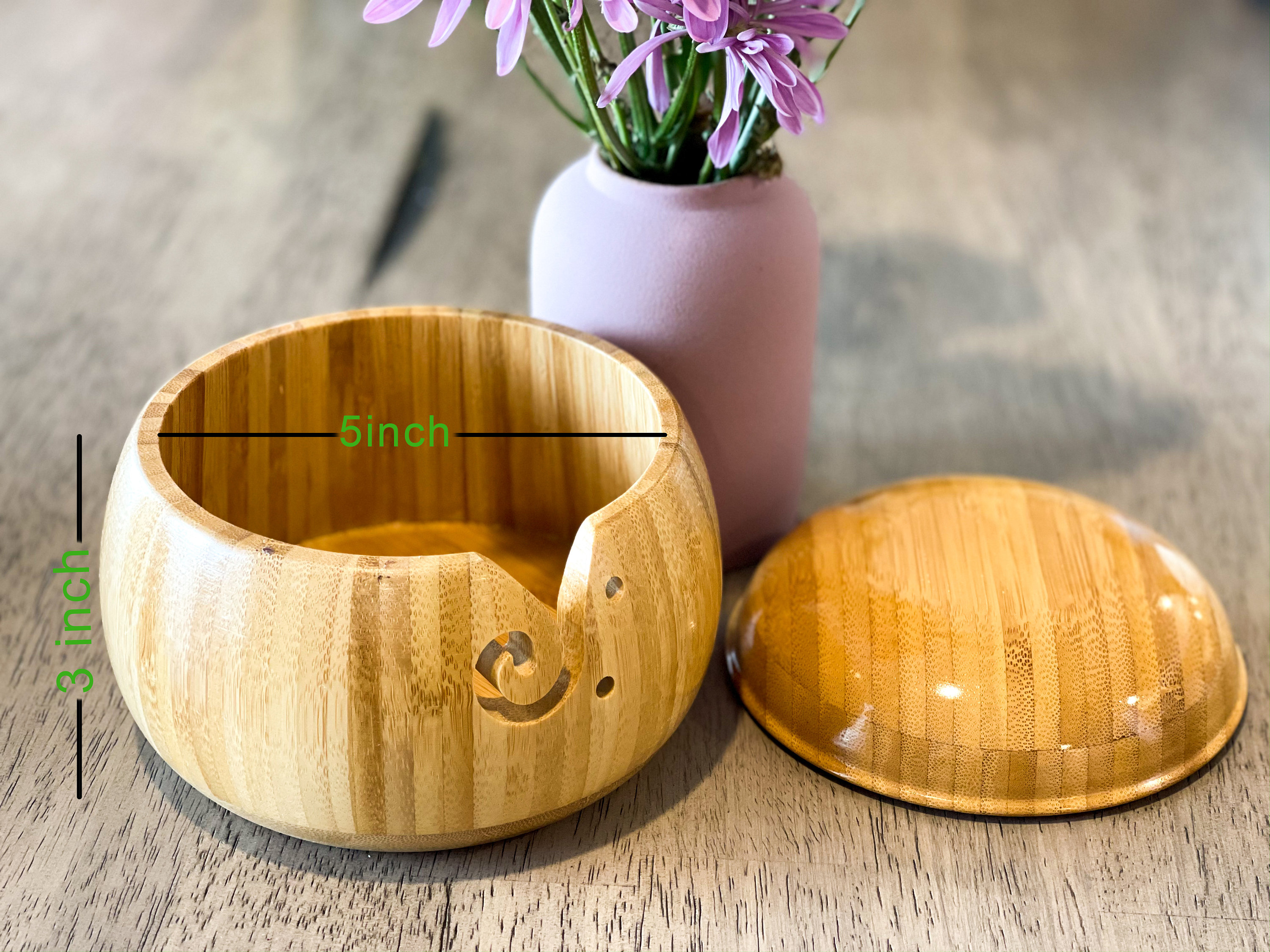 Handmade Bamboo Wooden Yarn Bowl with Lid Knitting Crochet Etsy