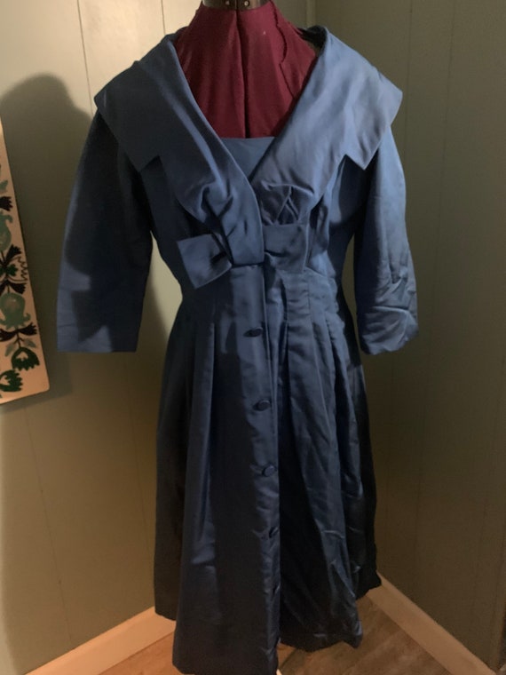 1950’s blue taffeta cocktail dress - image 1