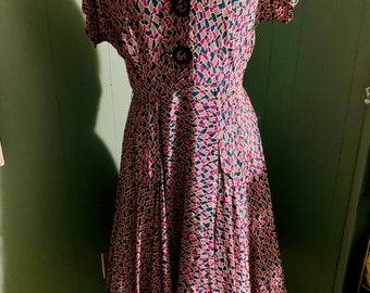 1950s multicolored swing dress