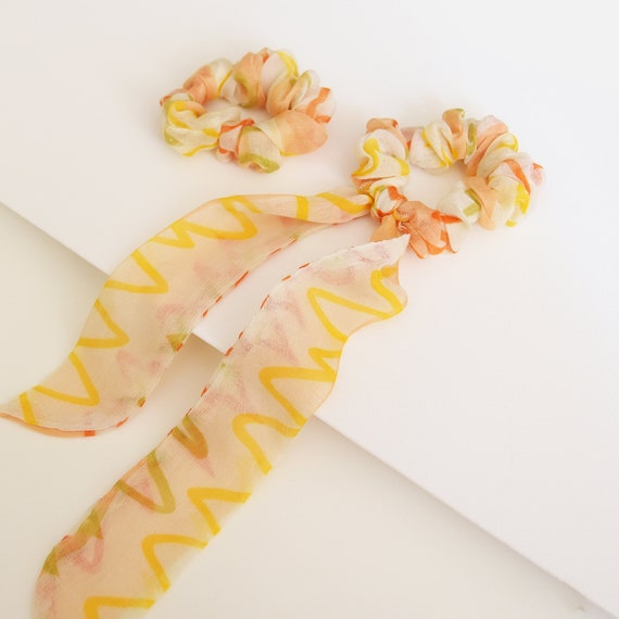 2 Spring orange hair scarf scrunchie set Hair Ties Hair | Etsy