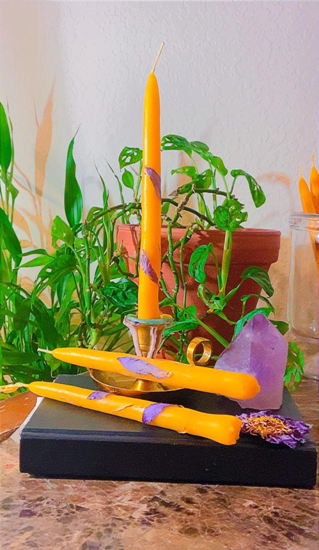 Beeswax Ritual Taper Candle Set :blue Lotus Petal Herbal Candle ...