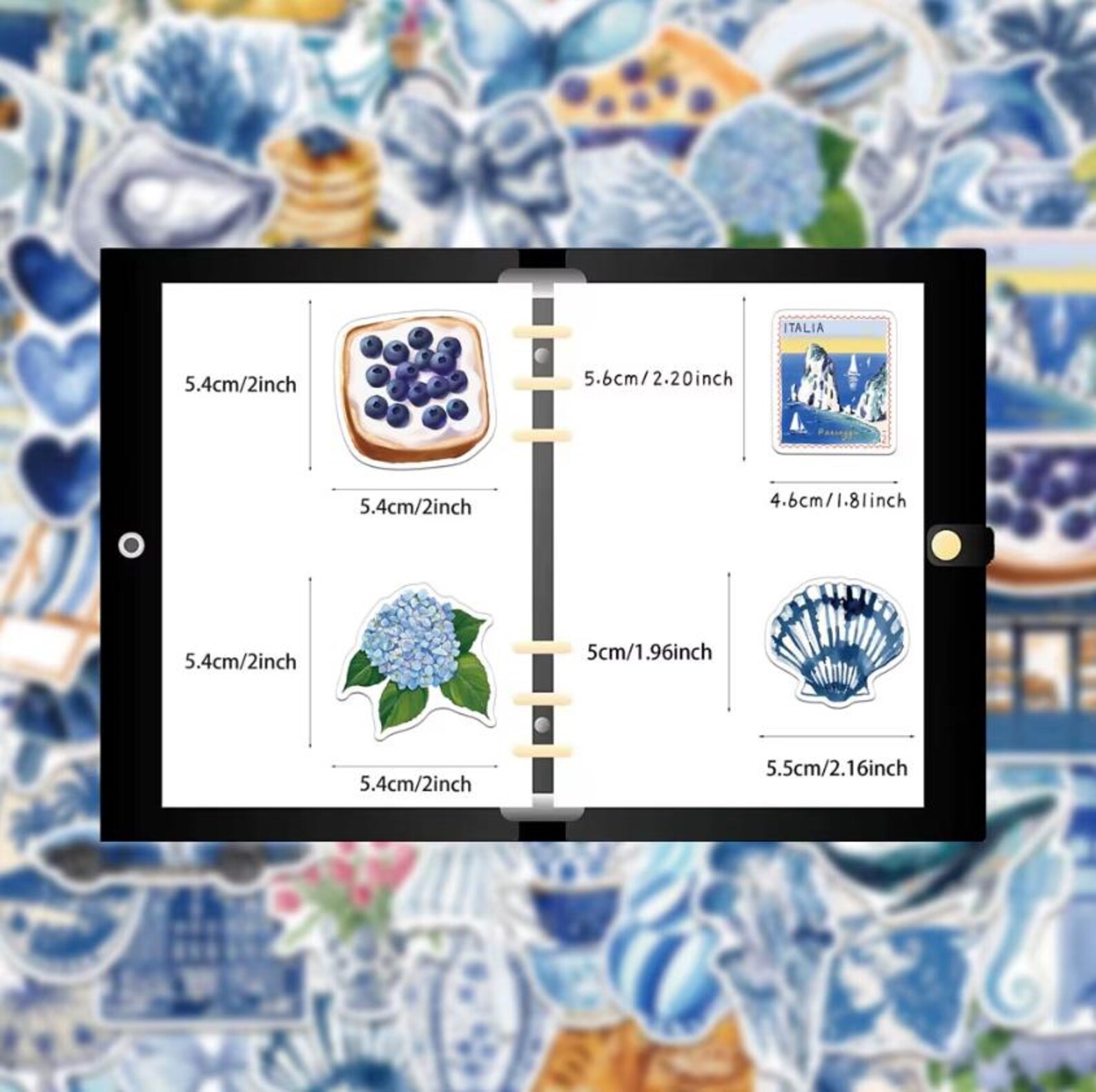 50 Blue Aesthetic Stickers Pack | Coastal Vintage, Delft Style, Sea ...