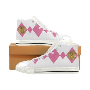 Pink Mighty Morphin Pterodactyl Dinozord Power Coin High Top Shoes Inverted Colors