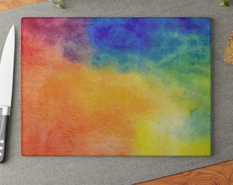 Rainbow Watercolor Style Tempered glass Cutting Board